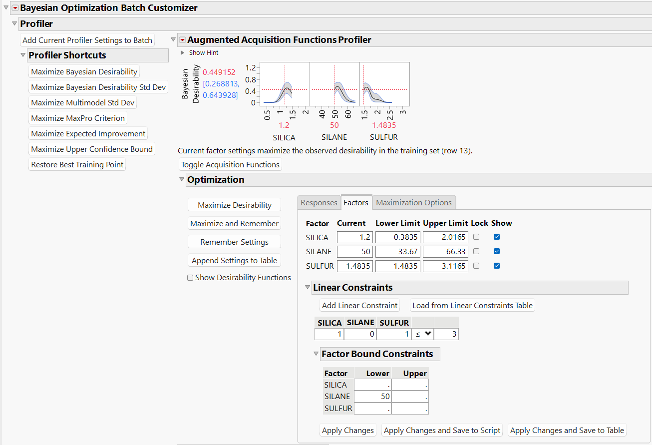 Augmented Acquisition Functions Profiler with Constraints