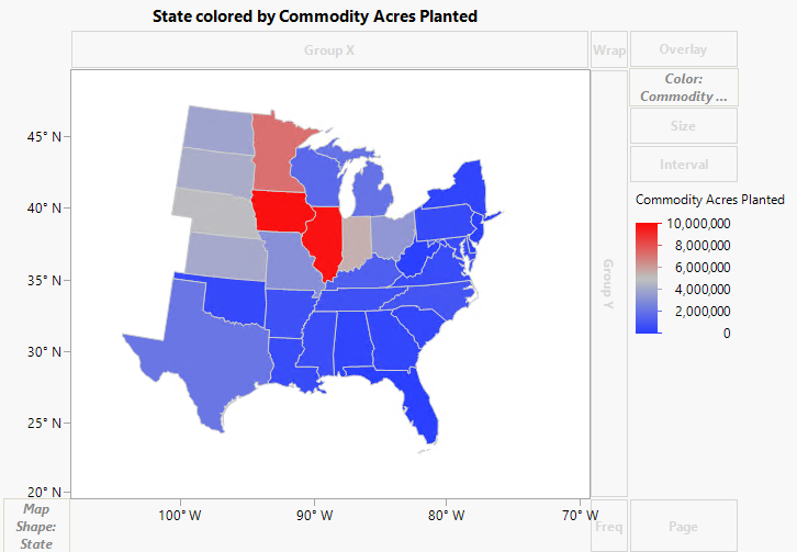 Map Showing Median Commodity Acres Planted