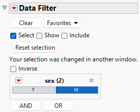 Data Filter Warning Message and Reset Button