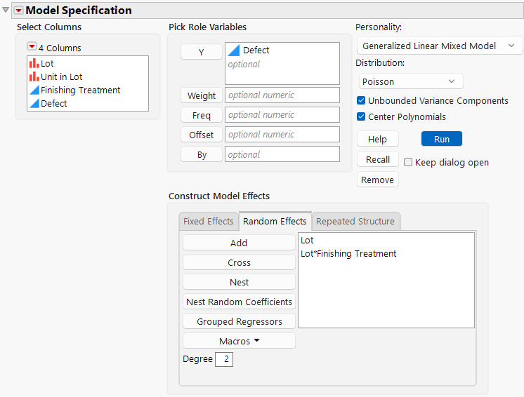 Completed Fit Model Launch Window Showing Random Effects Tab