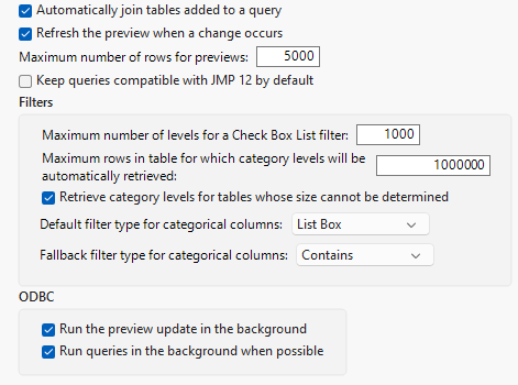 Query Builder Preferences