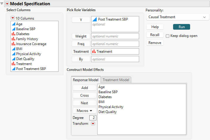 Completed Fit Model Launch Window Showing Response Model Tab
