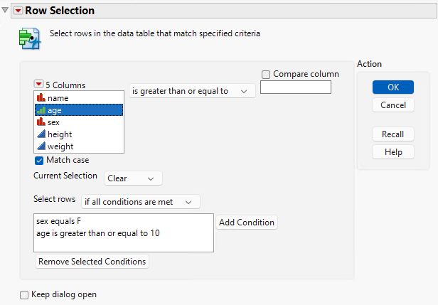 Specify Criteria for Selecting Rows