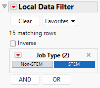 Selections in the Local Data Filter