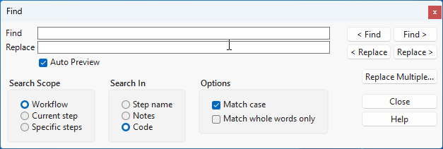 Workflow Builder Find Window