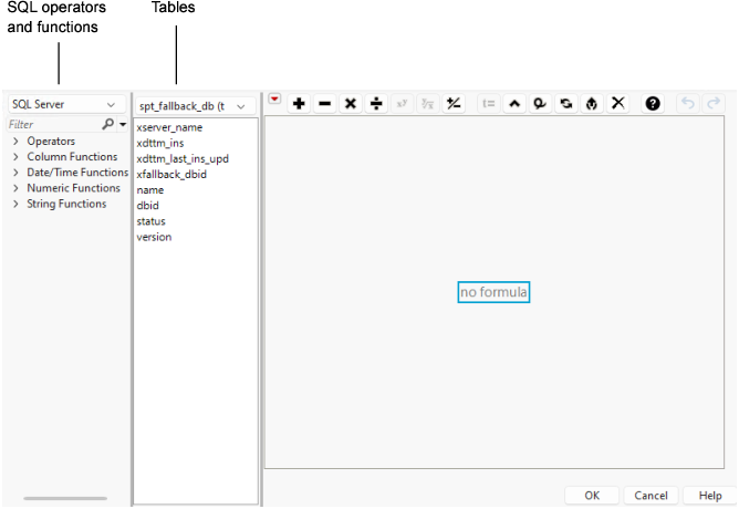 Computed Column Window with Formula Editor