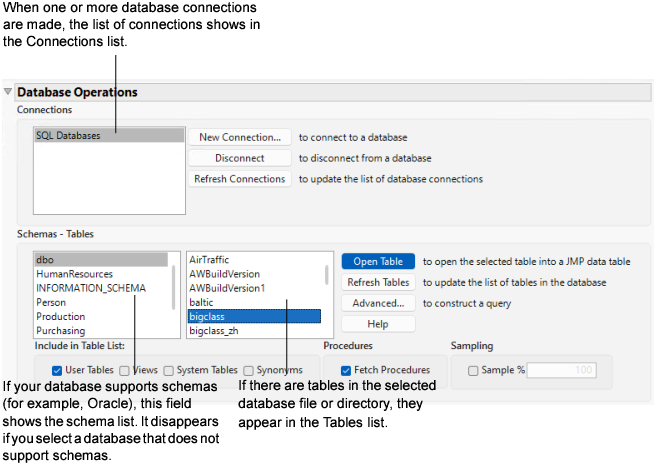 Database Open Table Window