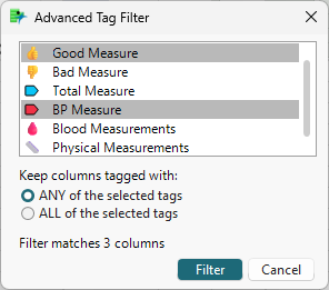 Example of an Advanced Tag Filter Window