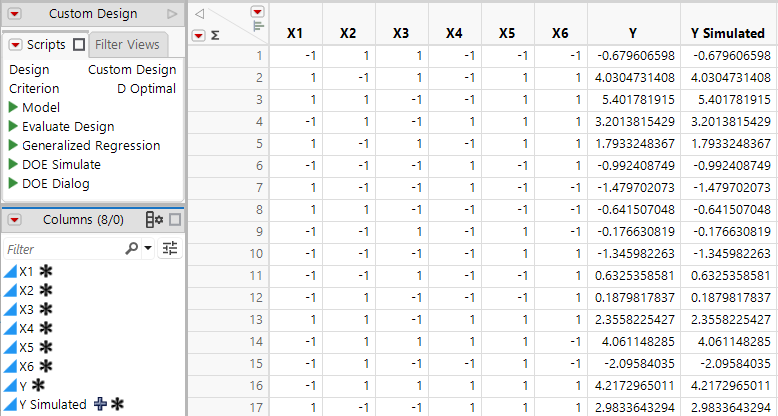 Partial View of Design Table