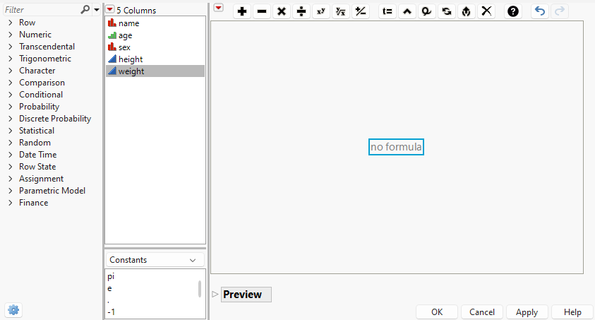 The Formula Editor with Constants Selected
