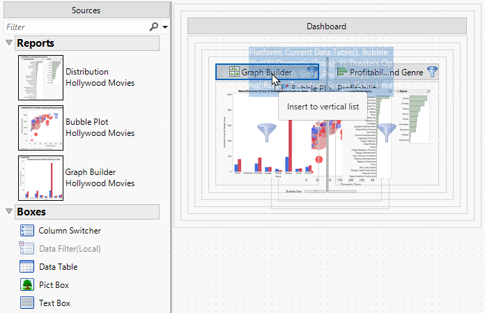 Dragging the Bubble Plot into the Graph Builder Graph