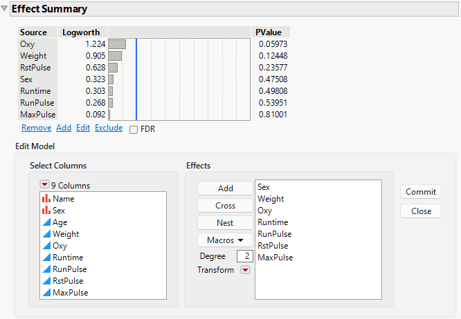 Effect Summary Edit Model Panel