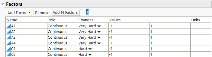 Factors for Battery Experiment