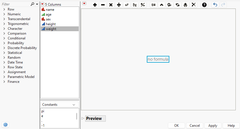 Functions in the Formula Editor