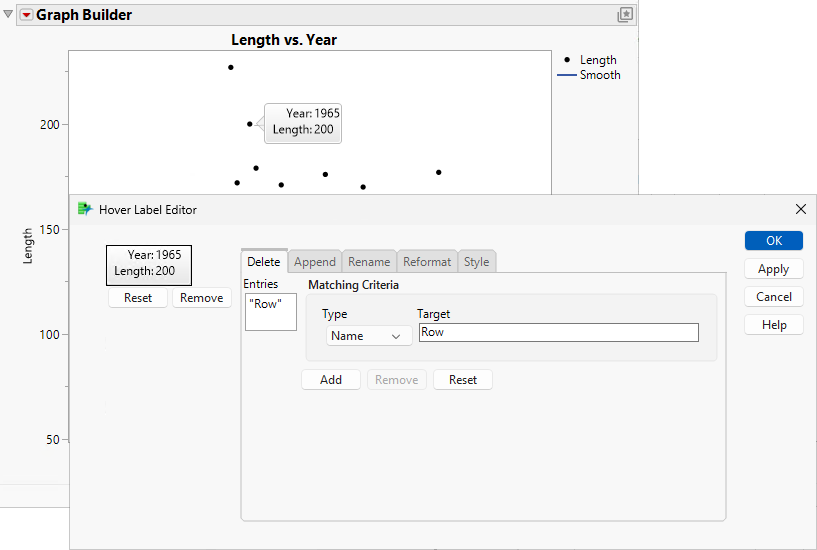 Hover Label with Row Removed