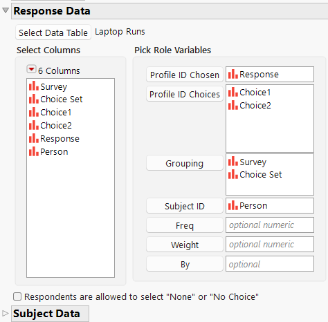 Response Data Window for Laptop Study
