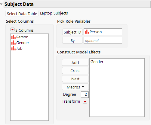 Subject Data Window for Laptop Study