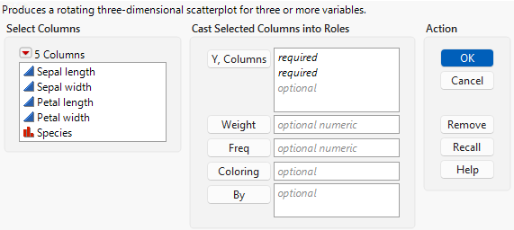 The Scatterplot 3D Launch Window