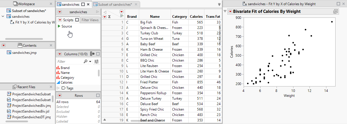 Project with Unsaved Subset Table