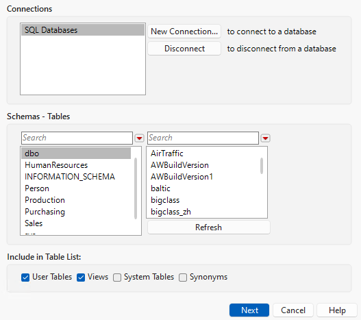 Select the Database Schema