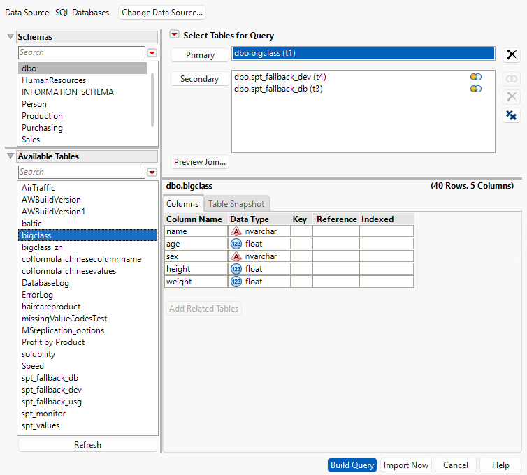 Selecting Primary and Secondary Tables