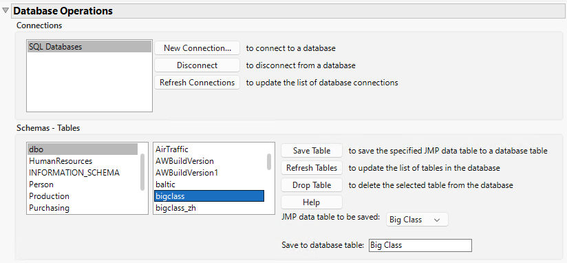 The Database Save Table Window