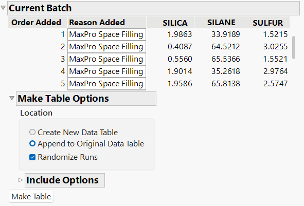 Batch of Runs Auto Selected by Space Filling Exploration