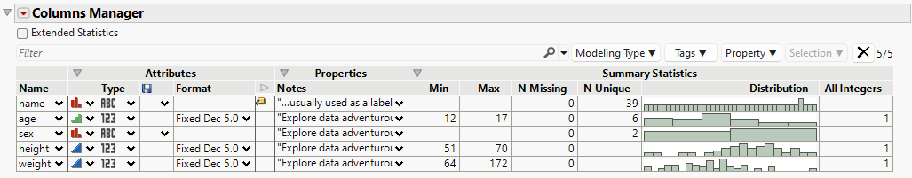 The Columns Manager Window