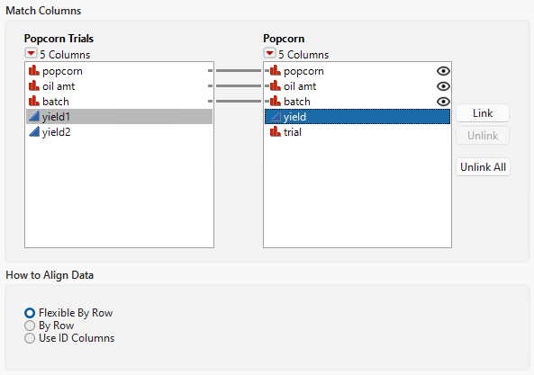 Manually Linked Columns