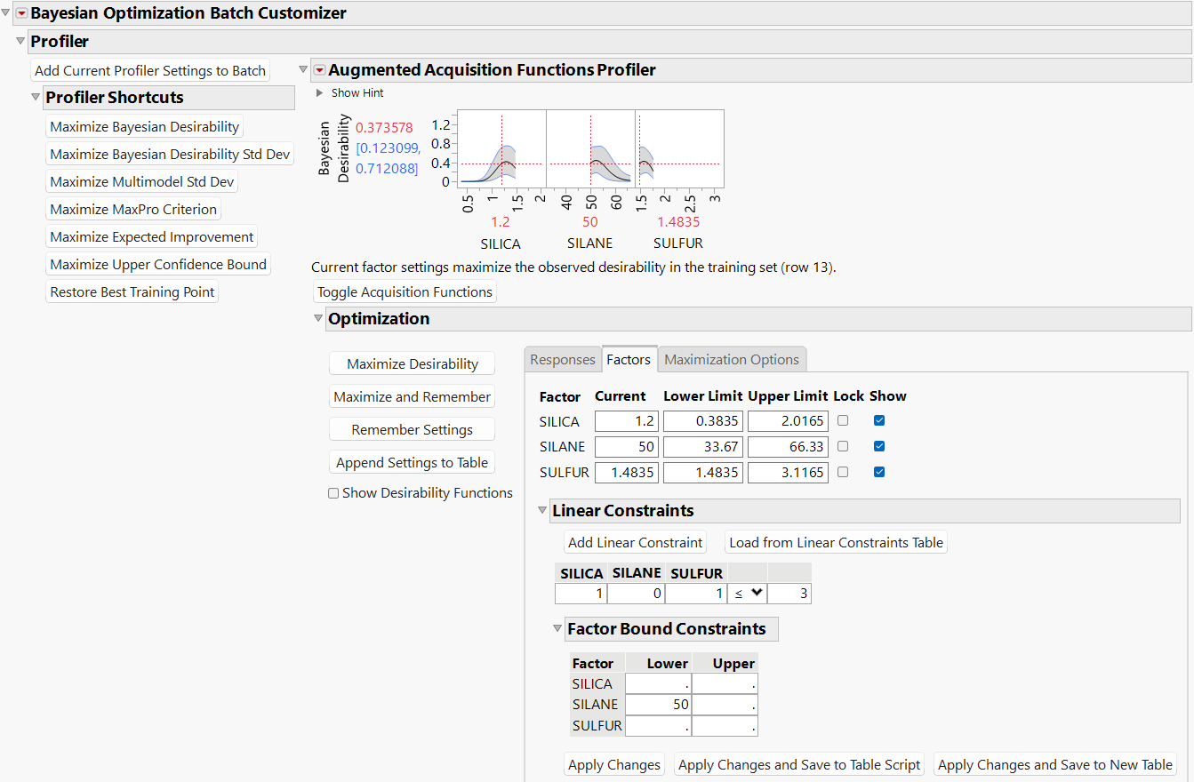 Augmented Acquisition Functions Profiler with Constraints