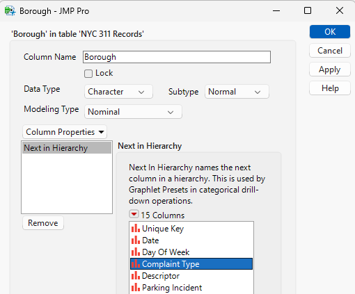 Complaint Type Selected for Next in Hierarchy