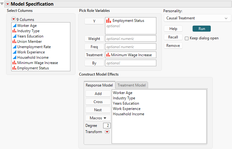 Fit Model Launch Window That Shows Response Model Tab