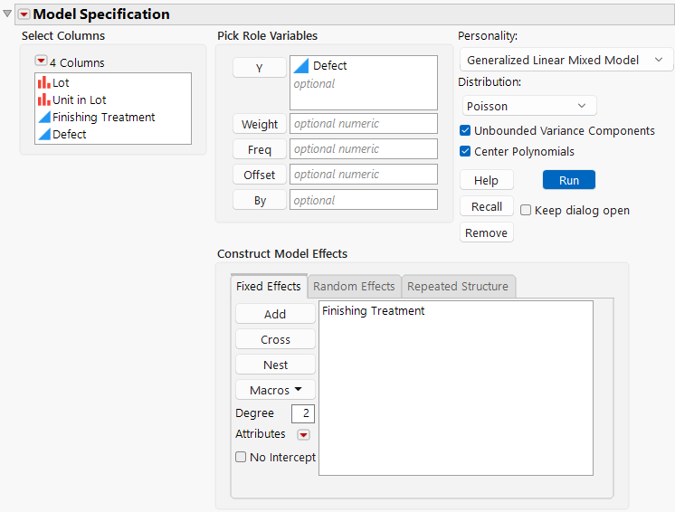 Completed Fit Model Launch Window That Shows Fixed Effects