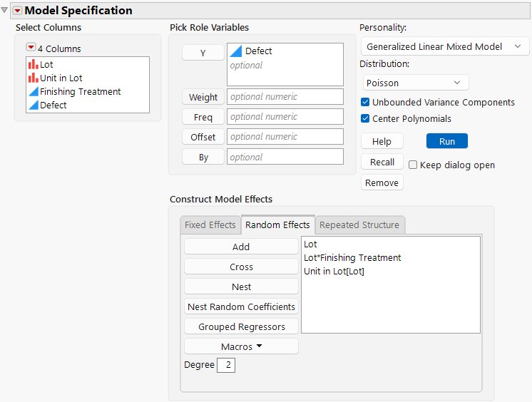 Completed Fit Model Launch Window That Shows Random Effects Tab