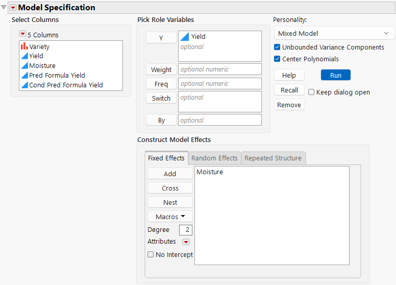 Completed Fit Model Launch Window That Shows Fixed Effects