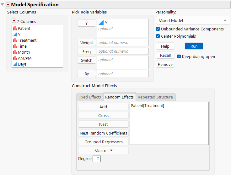 Fit Model Launch Window That Shows Completed Random Effects Tab