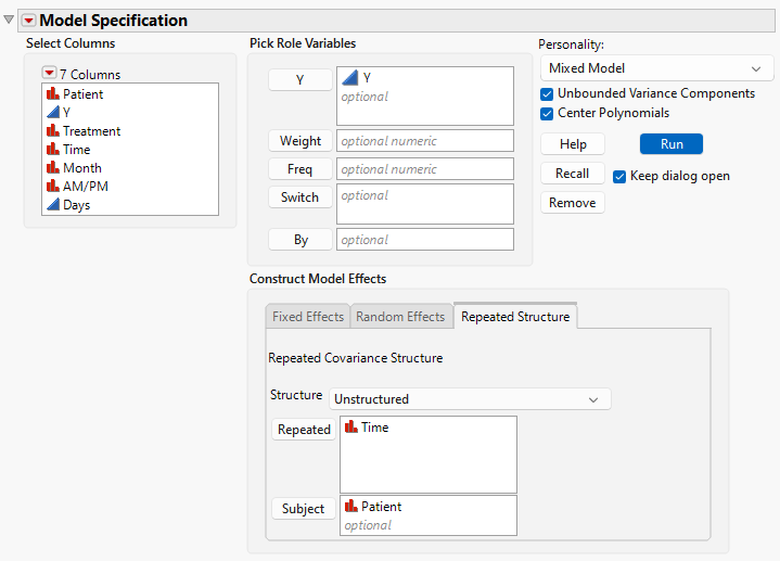 Fit Model Launch Window That Shows Completed Repeated Structure Tab