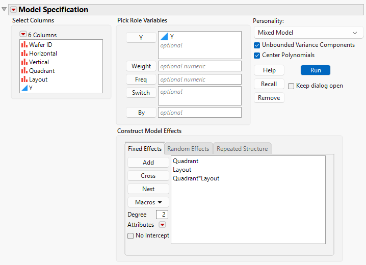 Fit Model Launch Window That Shows Completed Fixed Effects Tab