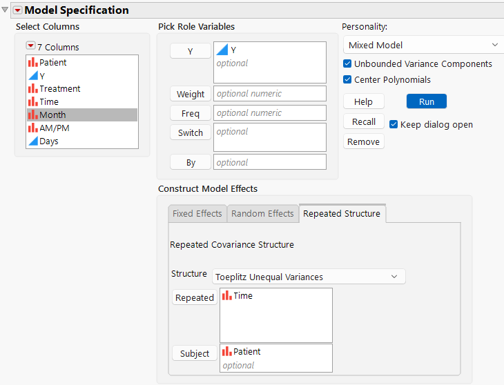 Fit Model Launch Window That Shows Completed Repeated Structure Tab