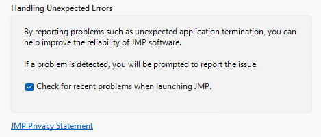 JMP Privacy Preferences for the Regular Version of JMP