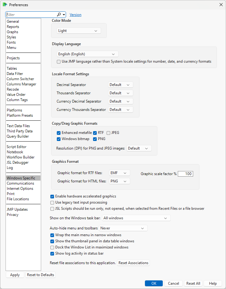 Windows Specific Preferences