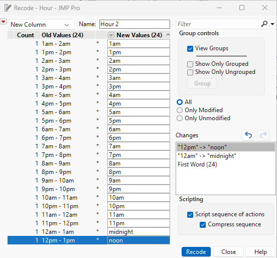 Completed Recode Window