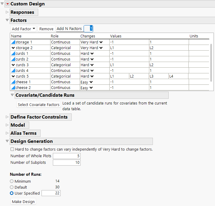 Factors and Design Generation Sections for a Split-Split-Plot Design