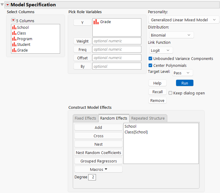 Completed Fit Model Launch Window That Shows Random Effects