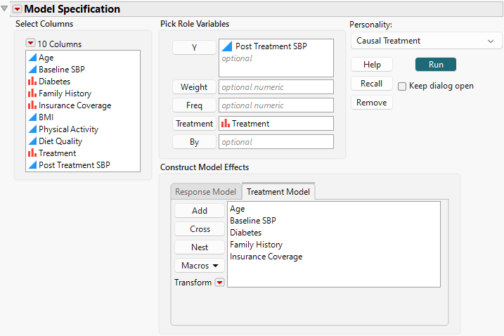 Completed Fit Model Launch Window That Shows Treatment Model Tab