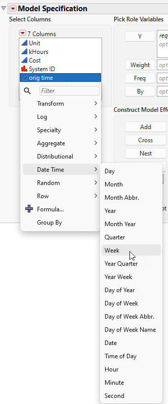 Example of Transform Column Menu