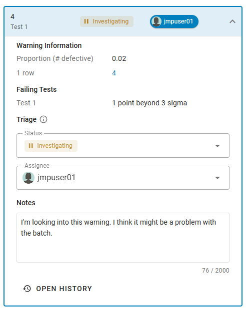 Triaging a Warning in JMP Live Triaging a Warning in JMP Live