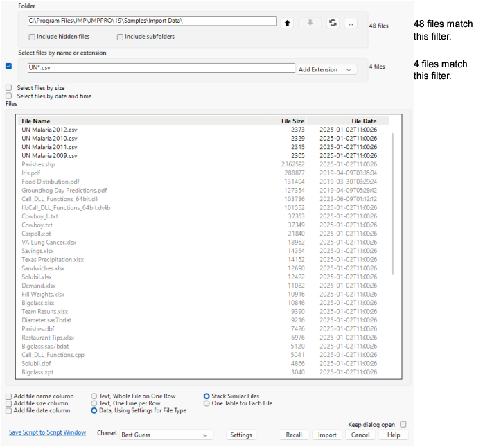 Selected CSV Files