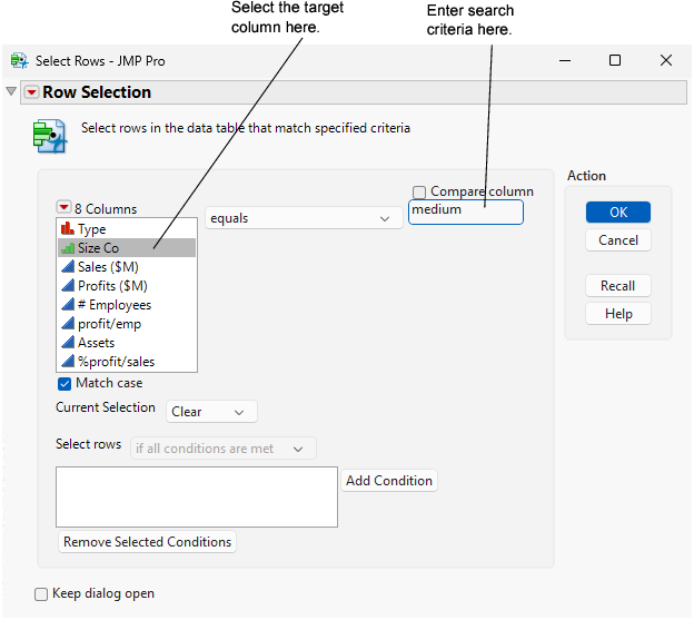 Select Rows Window