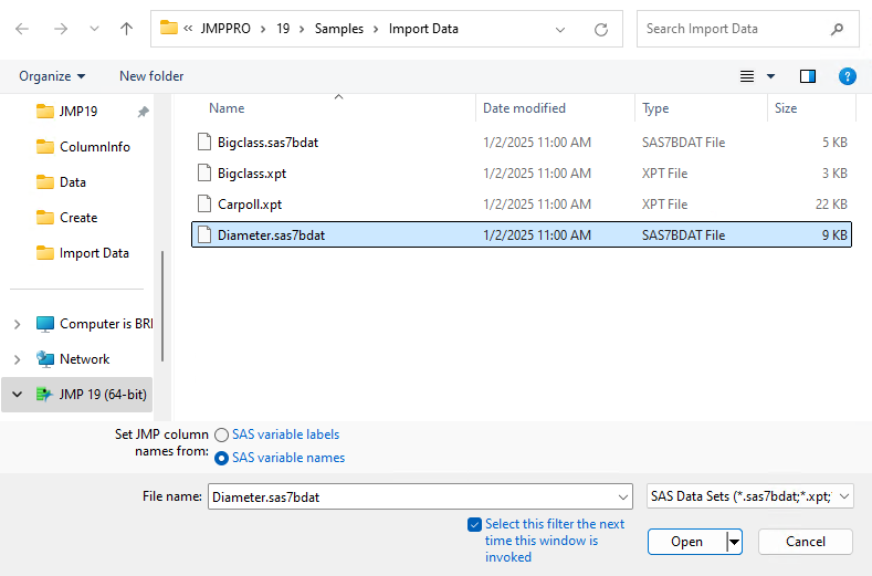 Open SAS Data Set
